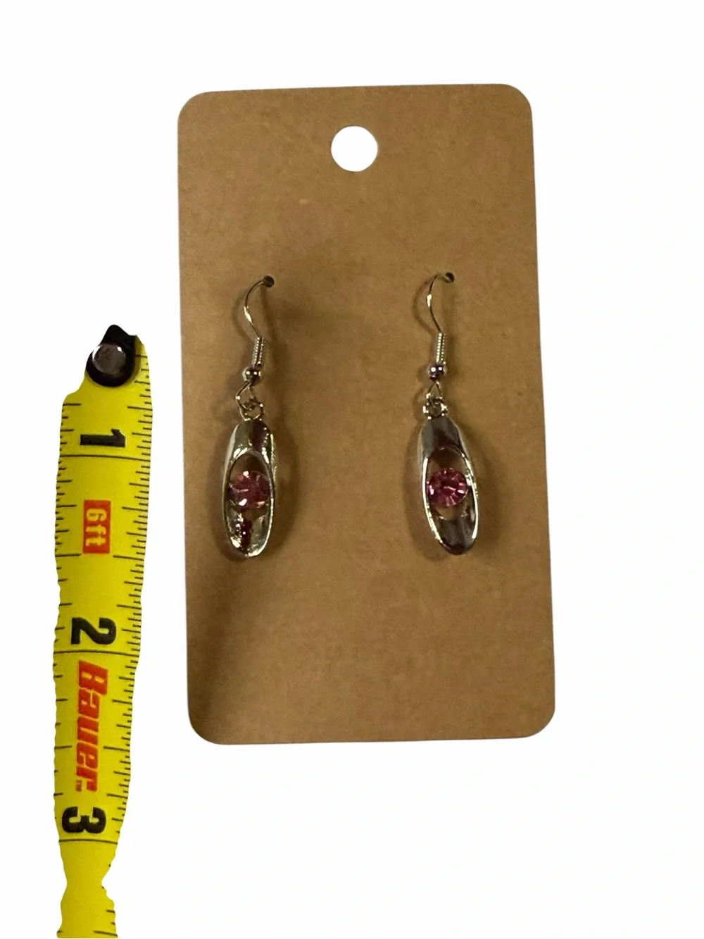 Silver Drop Earrings with Pink Crystal Accent